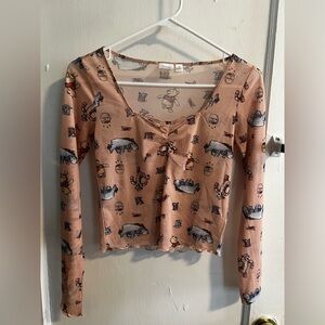 Disney Peach Cartoon Print Long Sleeve Top